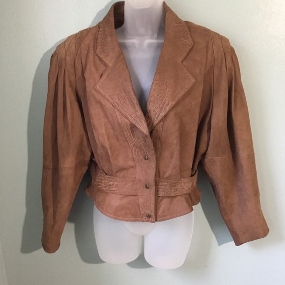 Vintage 90s Belted Fitted Camel Tan Leather Moto Jacket (S)